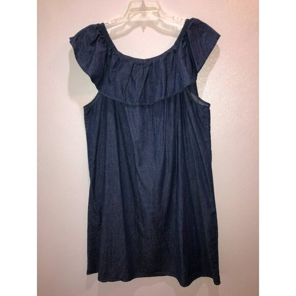 Faded Glory Womens XXL Blue Chambray Off the Shoulder Ruffle Denim Jean Dress - Picture 7 of 9